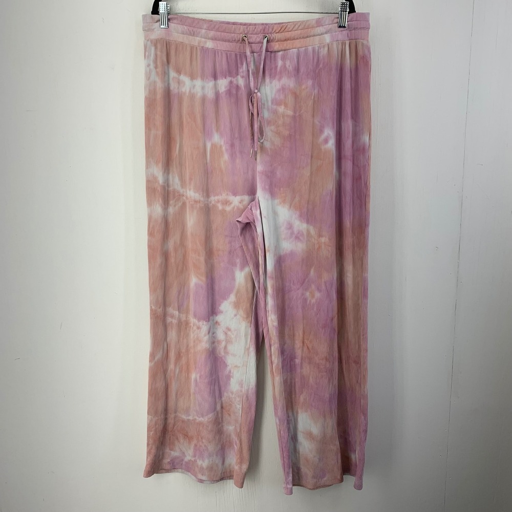 Derek Heart Womens 3X Tie Dye Ribbed Wide Leg Lounge Pants Hippie Harem Boho